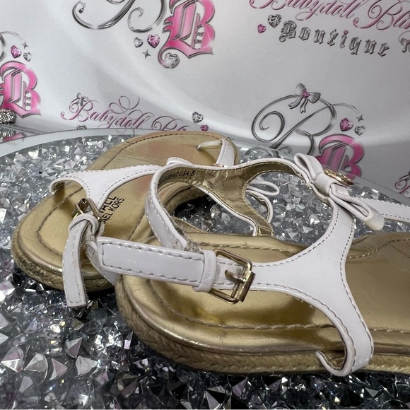 Michael Kors sandals gold charm MK logo white buckle ankle detail slip on - Picture 4 of 9